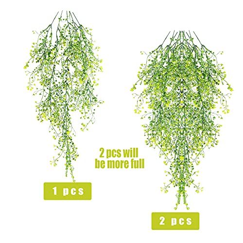 RECUTMS Artificial Plants Fake Hanging Plants for Outside Ivy Plant for Outdoor UV Resistant for Wall Indoor Hanging Baskets Wedding Garland Decor 4 Pack(Yellow 4P) - color: Yellow
