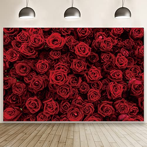 Laeacco Vintage Red Rose Flower Wall Backdrop 10x7ft Romantic Floral Flowers Photography Background Valentine Mother's Day Bridal Shower Wedding Happy Anniversary Party Decor Wallpaper Photo Studio - size: 10x7ft