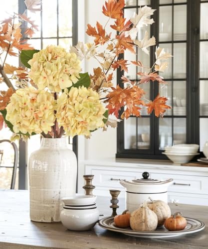 Hollyone 3Pcs Cream White Hydrangea Artificial Flowers Faux Dried Touch Hydrangeas Silk Flowers with Stems Fake Fall Florals Flower for Home Wedding Table Centerpiece Vase Arrangements Fall Decoration - color: Cream - Dried Hydrangea