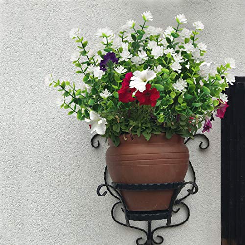 6 Bundles Artificial Flowers, Fake Artificial Greenery UV Resistant No Fade Faux Plastic Plants for Wedding Bridle Bouquet Indoor Outdoor Home Garden Kitchen Office Table Vase (White) - color: White