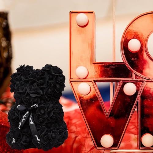 DuHouse Rose Bear Rose Teddy Bear Flower Gift Box for Valentines Gifts Anniversary Christmas,Birthdays Bridal Showers -Fully Handmade 10 inch Flower Bear Clear Gift Box(Black with Necklaces) - color: Black With Necklaces