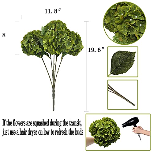 2Bouquets Artificial Fake Flowers Plants Silk Hydrangea Arrangements Wedding Bouquets Decorations Plastic Floral Home Kitchen Garden Party Festival Bar DIY(Olive Green,5 Flower Heads) - color: Olive Green,5 Flower Heads