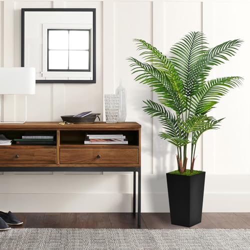 ASTIDY Artificial Palm Tree 5FT - Fake Tree with Black Tall Planter - Faux Tropical Areca Floor Plant in Pot - Artificial Silk Plant for Home Office Living Room Decor Indoor - color: Black, size: 5ft