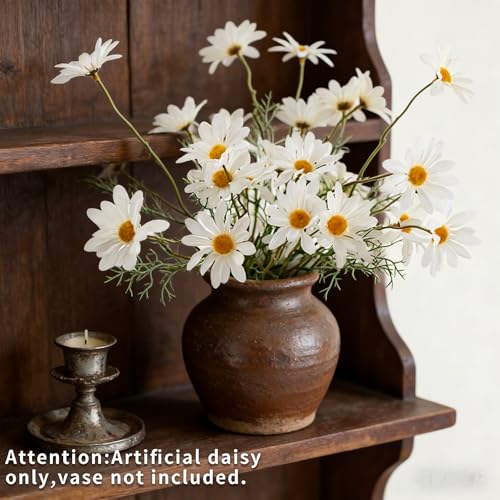 AmyHomie Artificial Daisy Flowers, 10 Bundles Silk Gerber Daisies Bulk, 50 Heads Fake Wildflowers for Home Wedding Party Spring Decor (Milk White - color: Milk White