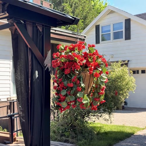INXUGAO Hanging Baskets Artificial Flowers for Outdoor Interior Decor, Artificial Daisies Flowers Shrubs Plants with Baskets for Home Porch Garden Patio Patio Spring Summer Decor(Red) - color: Red