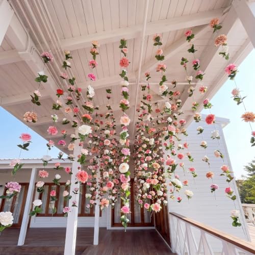 XunYee 6 Pcs 35.4 ft Flower Garlands Artificial Wildflower Vines Floral Hanging Backdrop Fake Flower Garlands Faux Silk Wildflower Vine for Wedding Bridal Shower Home Garden Wall Arch Decor(Pastel) - style: Pastel