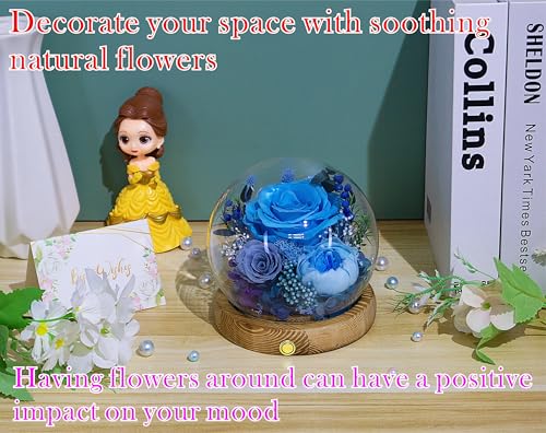 Valley of Rain & Forest Long-Lasting Real Flowers, Unique Floral Gift For you to send Love for All Occasions, for Indoor Decoration (Blue Rose, Grey & White-Blue Austin Roses) - color: Blue Rose, Grey Rose, White-Blue Austin Rose