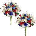 8PCS Patriotic Artificial Flowers Mixed Bush Red White Blue Rose Tulip Flowers Memorial Day Flower Bouquet for 4th of July Independence Day Grave Home Table Decoration