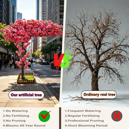 Red Wedding Bougainvillea Artificial Tree Large 6ft,Artificial Cheery Trees Indoor Outdoors for Home Decor,Tall Handmade Fake Faux Lifelike Flowers Plant for Living Room Party Office Balcony - color: Red, size: 5ft 11in