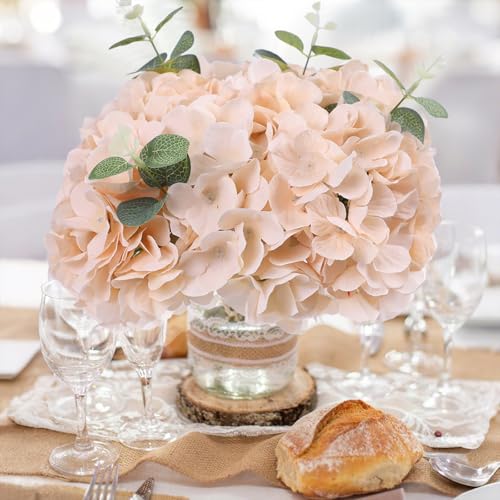 AVIVIHO 65pcs Fake Flowers Champagne Hydrangea Artificial Flowers Bulk (Not Squished, No Steaming Need) Silk Flowers with Stems for Wedding Decor,Home,Baby Shower,Table Centerpieces Decoration - color: Champagne, size: Medium