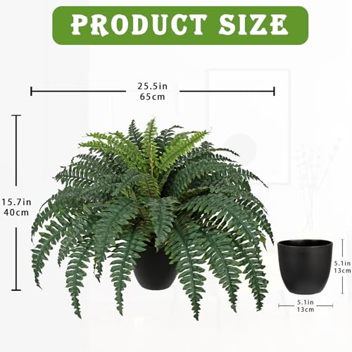 Hollyone Artificial Large Fern Boston Potted Plant for Outdoors & Indoor 25.5inch Faux Fake Fern Bush Plant in Pot for Patio Garden Farmhouse Windowsill Entrance Porch Office Living Room Home Decor - size: Extral Large