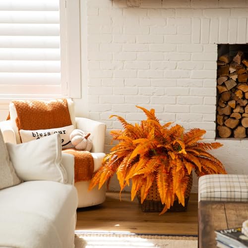 Nearly Natural 48-Inch Autumn Artificial Fall Boston Fern Set of 2 - Harvest Season Foliage Mimics Turning Leaves of Autumn