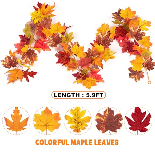 Fall Maple Leaf Garland, 2PCS Thanksgiving Artificial Hanging Fall Leave Vines, Yellow Fall Floral Garlands Halloween Autumn Decor for Home Wedding Party (11.8FT) - color: 2 Yellow