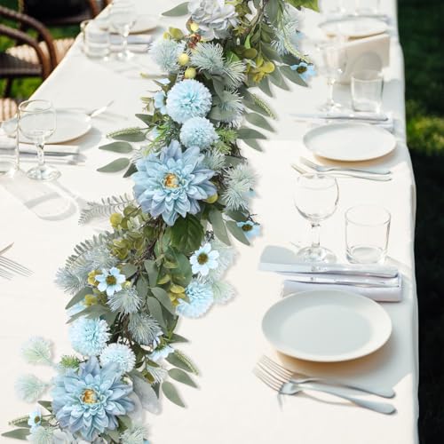 Spring Garland 6FT Hydrangea Flower Garland Faux Greenery Leaf Vine Garlands for Decoration for Spring Indoor Outdoor Garden Farmhouse Porch Wall Wedding Room Home Decor (Blue) - color: Blue