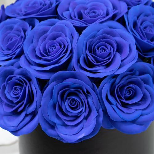 Efavormart 27pcs Royal Blue Artificial Rose Centerpiece in Black Gift Box, Prearranged Bold Silk Roses for Statement Gifting and Modern Interior Accents - color: Royal Blue Rose01