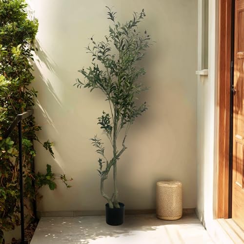 XBrand 70.9-Inches Artificial Olive Tree in Pot for Indoor Outdoor Home Office Store, Great Housewarming Gift - color: Olive Tree, size: 5ft 11in
