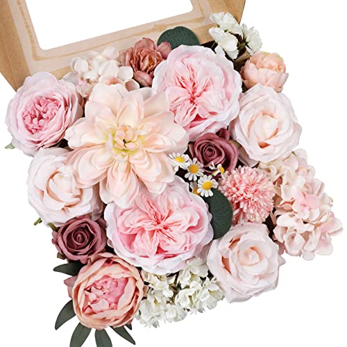 AmyHomie Pink Artificial Flowers Combo Silk Mix Peony Rose Hydrangea Daisy Fake Flowers w/Stem for DIY Wedding Bouquets Centerpieces Arrangements Table Decor Party Bridal Baby Shower Home Decor - color: Blush
