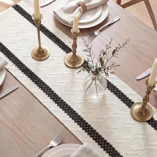 Artoid Mode Black Stripe Woven Table Runner, Seasonal Holiday Hollow Kitchen Dining Table Decoration for Home Party Decor 12x36 Inch - color: Black, size: 12" x 36", Table Runner