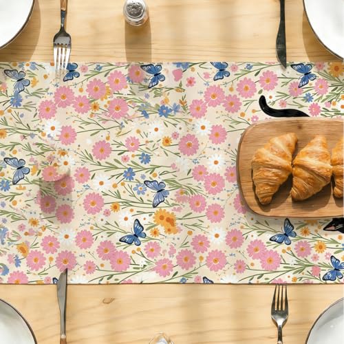 Black Cat Spring Table Runners Floral Spring Table Runner for Home Pink Daisy Party Decorations for Home Office Kitchen Living Room Farmhouse Apartment13 x 72 Inch - color: Black Cat 02