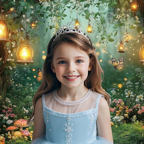 Spring Enchanted Forest Backdrop, Fairy Tale Wonderland Garden Backdrops for Photoshoot, Mushroom Butterfly Woodland Fairy Tea Party Decorations Photo Booth Studio Props Backdrops 5X3FT - color: Green, size: 5X3FT