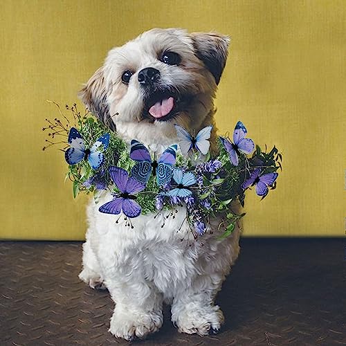 Artificial Butterfly Garland, Fake Butterfly Decorative Vines, DIY 3D Unique Butterfly Hanging Decor for Home Wall Easter Spring Flowers Party Wedding Arch Shopping (Dark Blue) - color: Dark Blue