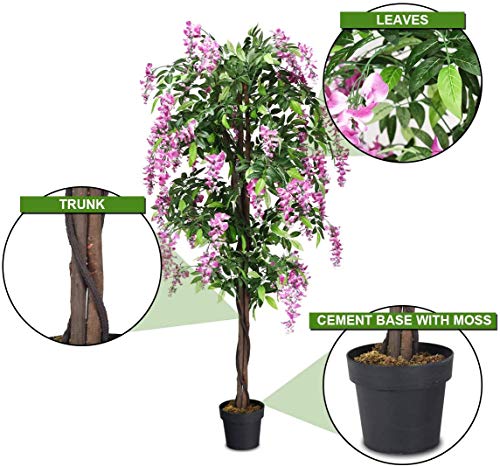 HAPPYGRILL 6FT Artificial Wisteria Tree, Fake Greenery Plants with Nursery Pot, Tall Faux Ficus Tree for Indoor Outdoor,Home, Office, Living Room