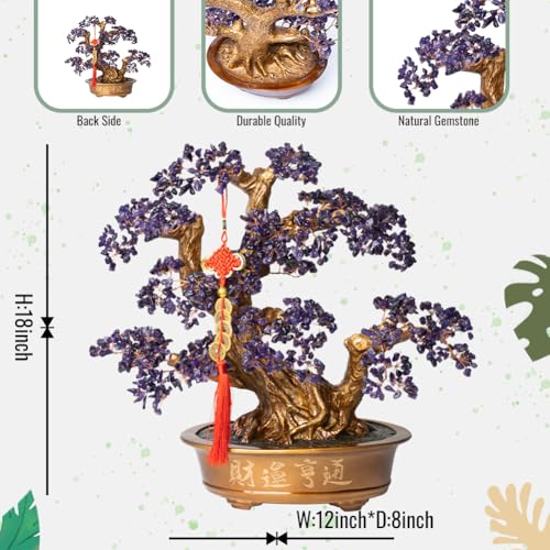 Natural Amethyst Gemstone Crystal Bonsai Tree of Life （1,350 Gemstone Count） Large Feng Shui Money Chakra Tree for Luck and Wealth Desk Decoration 20 Inches - color: Big Amethyst
