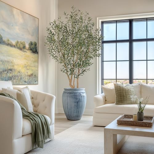 Nafresh Majestic Faux Olive Tree 7 feet – Artificial Olive Tree Indoor & Outdoor with Lifelike Leaves & Textured Branches for Living Room, Office, Entryway,Patio - size: 7ft
