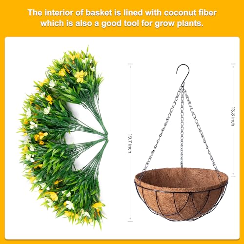 INXUGAO Artificial Hanging Flowers with 12" Basket for Outdoor Decor, Faux Silk Daisy Flower UV Resistant Plants Arrangements Decoration for Indoor Porch Garden Yard(Yellow) - color: B-yellow