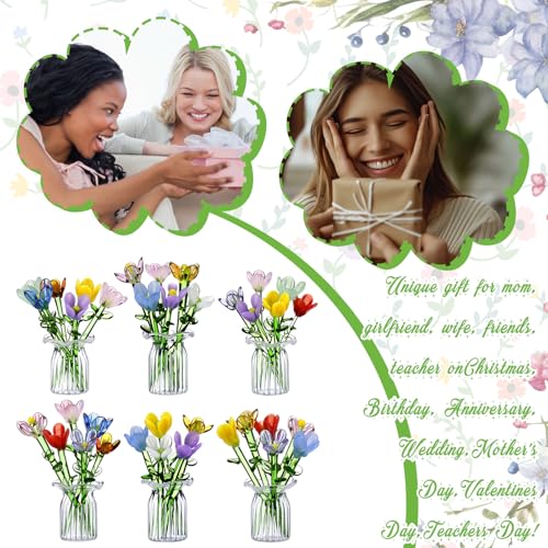 FoldTier 42 Pcs Mini Glass Flower Decoration Hand Blown Glass Flower Figurines Collectible Ornaments with Vase for Mothers Day Birthday Table Centerpiece Garden DIY Craft(Tulip) - style: Tulip