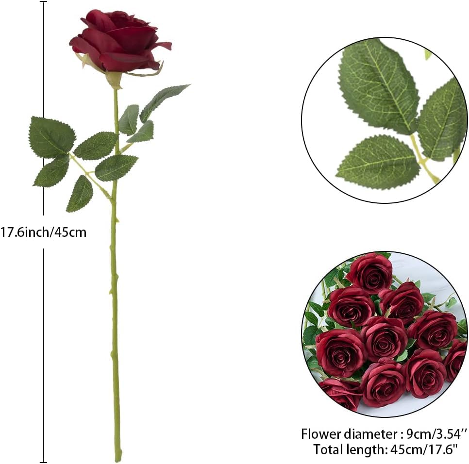 55 Pcs Burgundy Roses Artificial Flowers Bulk, Artificial Roses Fake Flowers with Adjustable Stems, Soft Foam Roses for DIY Wedding Bouquets, Bridal Shower Centerpieces, Home Party Decor - color: Burgundy