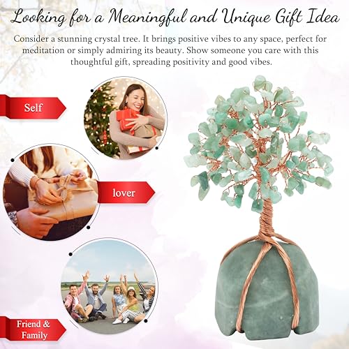 Crocon® Green Aventurine Crystal Tree, Birthday Gifts for Women, Men & Friends, Green Aventurine Stone Base Tree of Life Decor for House, Sister Gift, Birthday Gifts for Mom & Dad, House Warming Gift - color: Bc Green Aventurine + Green Base