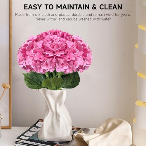 6 PCS Artificial Hydrangea Flowers, Faux Silk Hydrangea with Long Stems, Home Wedding Decor, Table Centerpieces, Party Decorations (Peach Red) - color: Peach Red