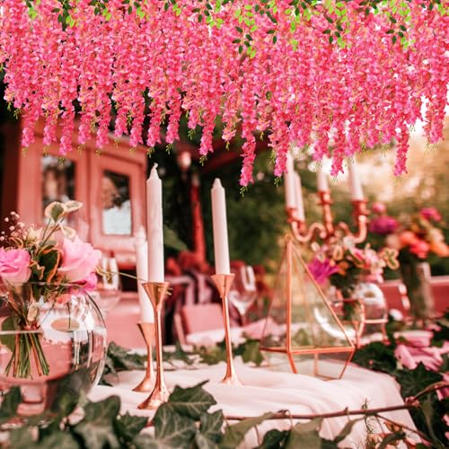 12 PCS Wisteria Hanging Flowers, 3.6ft Fake Wisteria Vines Artificial Wisteria Garland Silk Flower String for Wedding Arch Garden Party Home Ceiling Wall Backdrop Tent Decoration (Pink) - color: Pink, size: 12 Pack