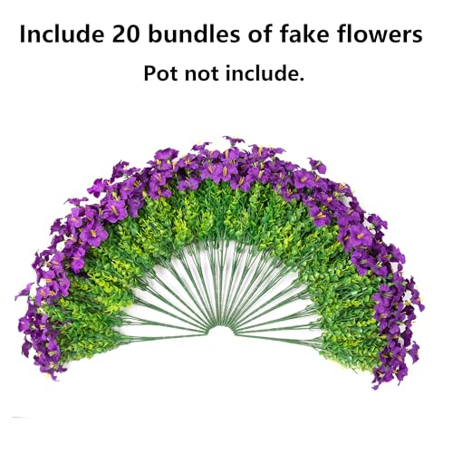 Artificial Flowers for Outdoors Decoration, 20 Bundles Purple Faux Morning Glory with Eucalyptus Look Real UV Resistant Fake Plants Silk Flowers for Outside Yard Gardens Porch Patio Planter Home Urn - color: Purple