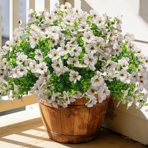 Grunyia 20 Bundles Artificial Flowers for Outdoors, UV Resistant Fake Plants Flowers Greenery Shrubs Plants for Decoration Outside Plants Hanging Planter Home Garden Decor (White) - color: White