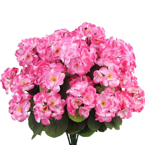 CITYES 8 Pcs Artificial Geraniums Flowers Pink Silk Geraniums for Outdoors UV Resistant Artificial Geranium Bush Faux Flowers Plant for Planter Garden Home Decor Indoor Patio Vase Table Centerpiece - color: Pink