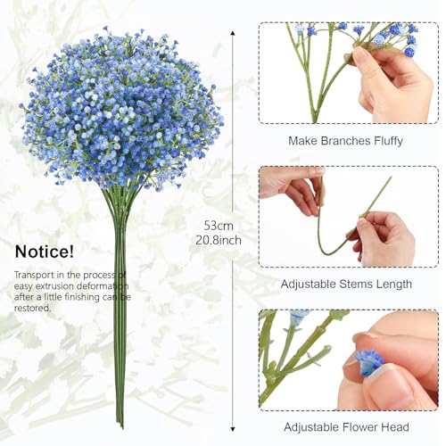 N&T NIETING Babys Breath Artificial Flowers Bulk, 24Pcs Fake Gypsophila Bouquet Flowers Real Touch Faux Babies Breath Arrangement for Wedding Floral Party Home Centerpieces Vase Decoration, Blue - color: Blue, size: 24pcs-Standard