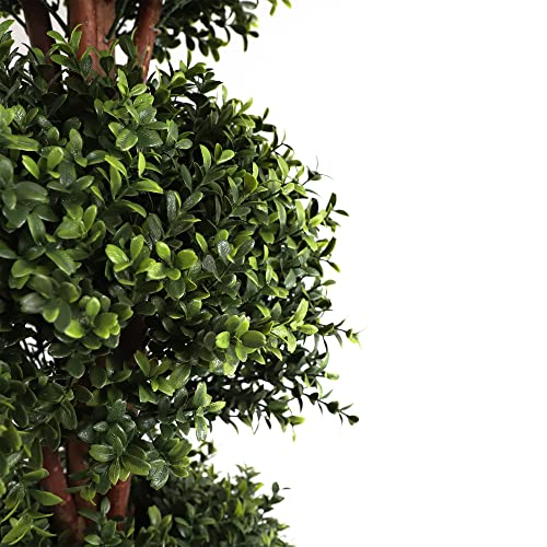 Artificial Triple Ball Boxwood Topiary Trees, Set of 2 46.5 Inch Faux Boxwood Plants Potted for Restaurant, Porch,Home,Garden Decor - size: 2 PC - 46.5 inch high
