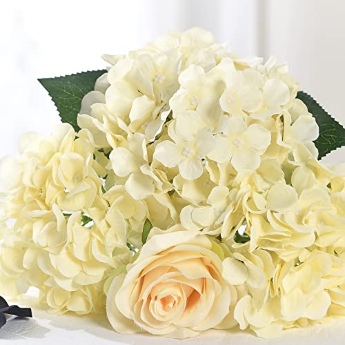 10PCS Silk Hydrangea Heads with Stems Artificial Flowers for Wedding Party Home Decor (Champagne) - color: Champagne