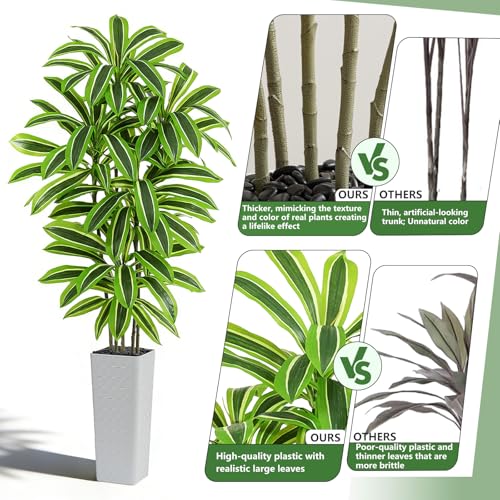 Artificial Yellow Dracaena Tree - 7FT Tall Fake Plants with White Tall Planter - Artificial Plants Indoor Floor Plant in Pot - Large Tropical Fake Yucca Potted Tree for Home Office Living Room Decor - color: White-yellow Leaf, size: 7 FT