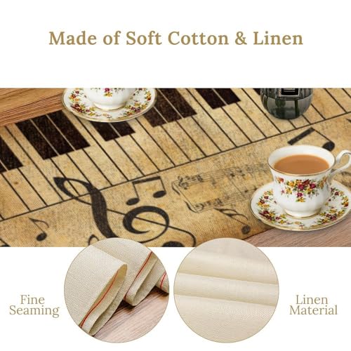 Music Table Runner,Retro Note Piano Keys Table Runner for Home Indoor Outdoor Kitchen Holiday Party Wedding Decor 13x36 Inch - color: Music-4, size: 13x36in