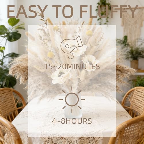 Boho Pampas Grass for Vase Filler Fluffy Natural Dried Flowers Arrangements with Bunny Tails Reeds Gold Billy Balls Artificial Peony for Home Table Farmhouse Rustic Western Wedding Decor