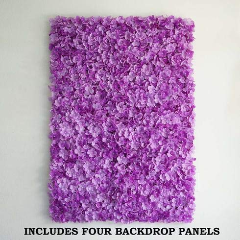 Artificial Flower Wall Panels 4 Pack of 11 Sq ft Flower Wall Mat Silk Hydrangea Flower Panels for Backdrop Wedding Wall Decoration - UV Protected (Purple) - color: Purple