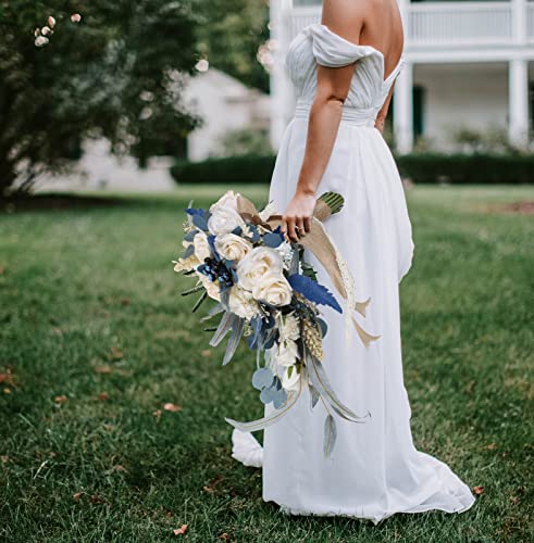 Wedding Bouquets for Bride, 11 Inch Bride Bouquets for Wedding Dusty Blue Artificial Flowers Bridal Bouquet for Wedding Ceremony Anniversary(Dusty Blue) - color: Dusty Blue