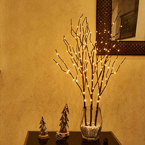 Hairui Lighted Brown Twig Branches Plug in with Dimmer and Timer 30IN 150 LED Fairy Lights, Lighted Willow Branches for Indoor Outdoor Spring Christmas Room Wedding Decoration (Vase Excluded) - style: Brown+Warm White 1set