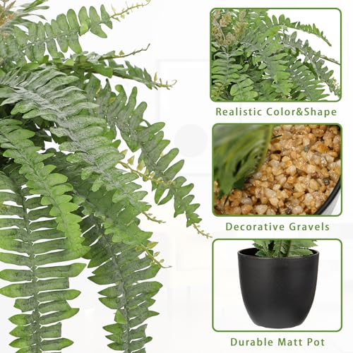 Hollyone Artificial Fern Plants in Pot 25.5" Medium Artificial Boston Fern 31 Leaves for Outdoors & Indoor Faux Potted Plant Fake Ferns Bush Plant Patio Garden Farmhouse Porch Home Decor Dusty Green - color: Black Pot - Dusty Green Medium