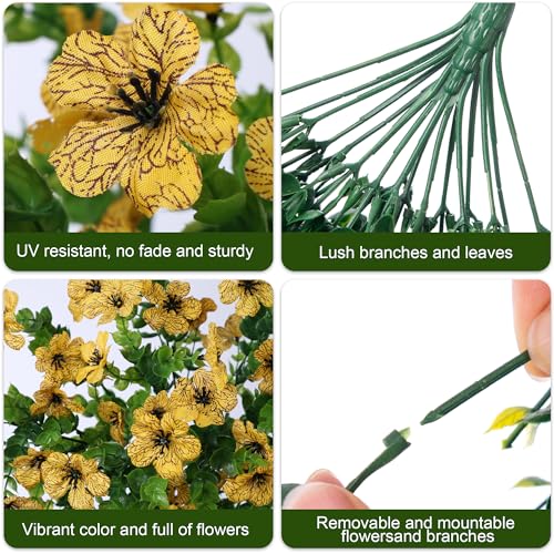INSPRING Artificial Flowers Fall Faux Outdoor Outside Plants, 2 PCS Fake Silk UV Resistant Look Real Yellow Daisy Trailing Vines for Front Door Porch Planter Urn Patio Balcony Decoration - color: Yellow