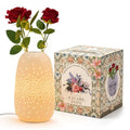 TACAHE Ceramic Vase Table Lamp, 2700K Bulb & 3 Artificial Flowers Included, E12 Socket, Inline Switch, Handmade Openwork Craft, Ambient Light for Living Room Bedroom - Starry 9.3" - style: Starry