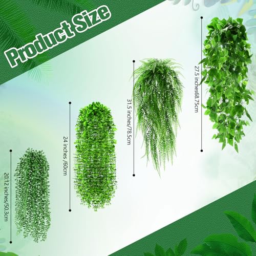 Daifunli 16 Pcs Artificial Hanging Plants Fake Hanging Ferns Plastic Faux Plants for Wall Room Garden Garland Indoor Outdoor Decor No Basket (Boston,Eucalyptus,Ivy Vine,String of Pearls) - style: Boston, Eucalyptus, Ivy Vine, String of Pearls